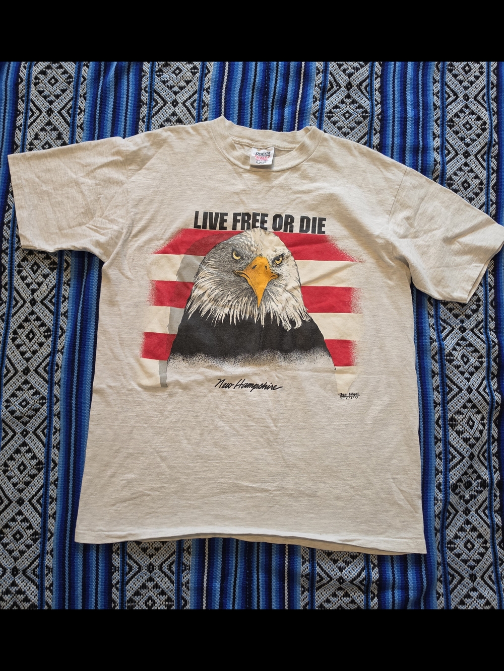 VTG 1991 Live Free Or Die Patriotic Graphic Tee XL Single Stitch Oneita USA